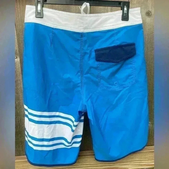 Mossimo Supply Co. Men's Blue White Striped Board Swim Surf Shorts Pockets Sz 32 - Picture 2 of 4